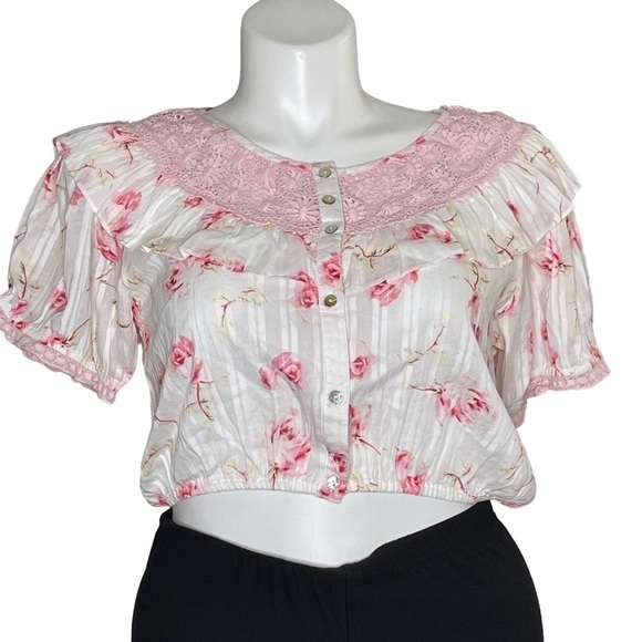 LoveShackFancy Elania lace trimmed ruffled crop top NWT XL - Picture 2 of 8
